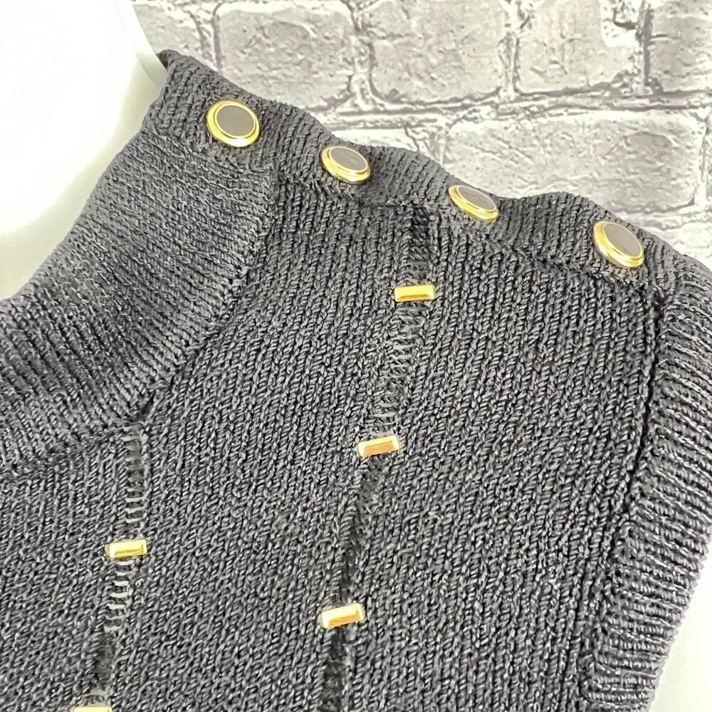 St John Black Santana Knit Sleeveless Shell Tank Blouse  M paillettes Snap Neck - Picture 4 of 7